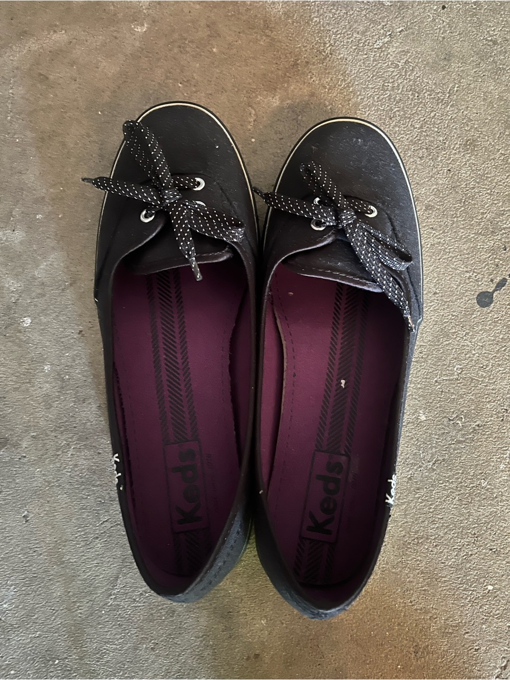 Keds Black Canvas Lace-Up Flats with Purple Insoles